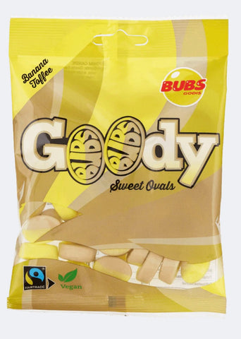 Bubs Goody Sweet Ovals Banana Toffee Vegan Peg Bag 90g